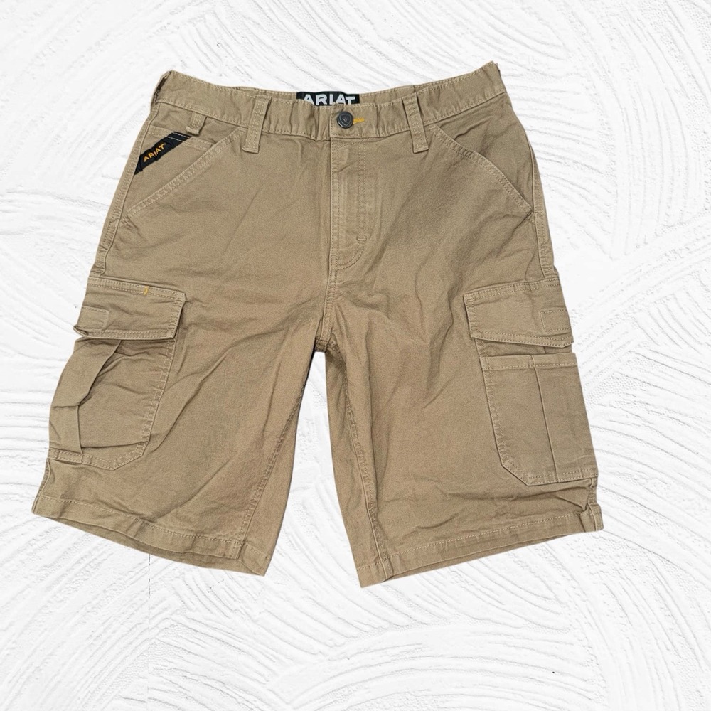 Ariat Shorts Mens 32x10 Khaki Brown  Cargo Rebar M4 Relaxed Canvas Work